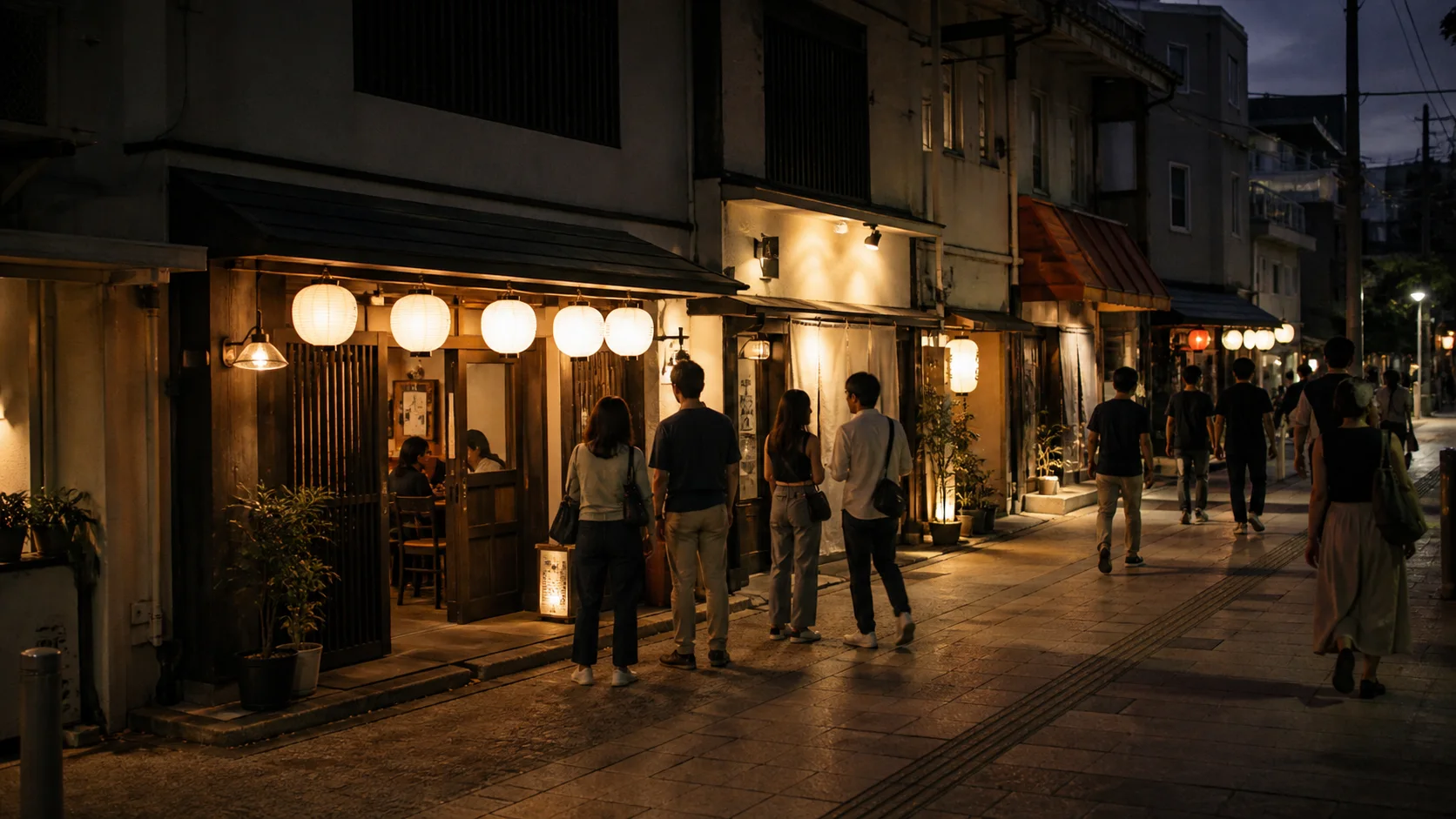 暖かな灯りが続く石垣島の夜の街並みを表現したイメージ